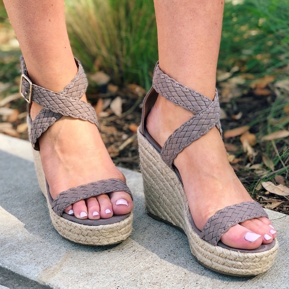 Taupe Espadrille Wedges - Picture 2 of 4